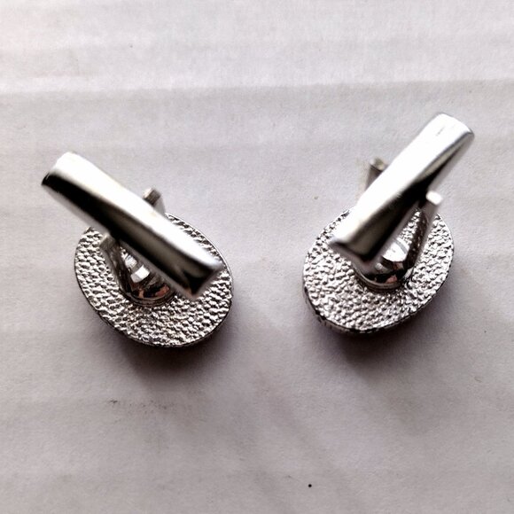 Vintage Cuff Links Black Circle Inset Silvertone Diamond Shape Inset - Picture 4 of 8